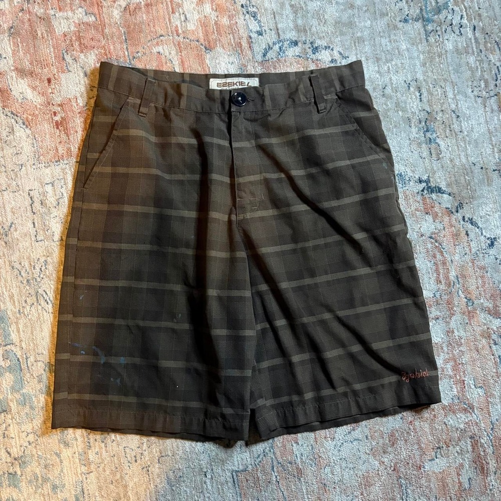 Ezekiel Mens Brown Green Plaid Shorts Size 34 Baggy Skater Y2K Grunge EW 2916